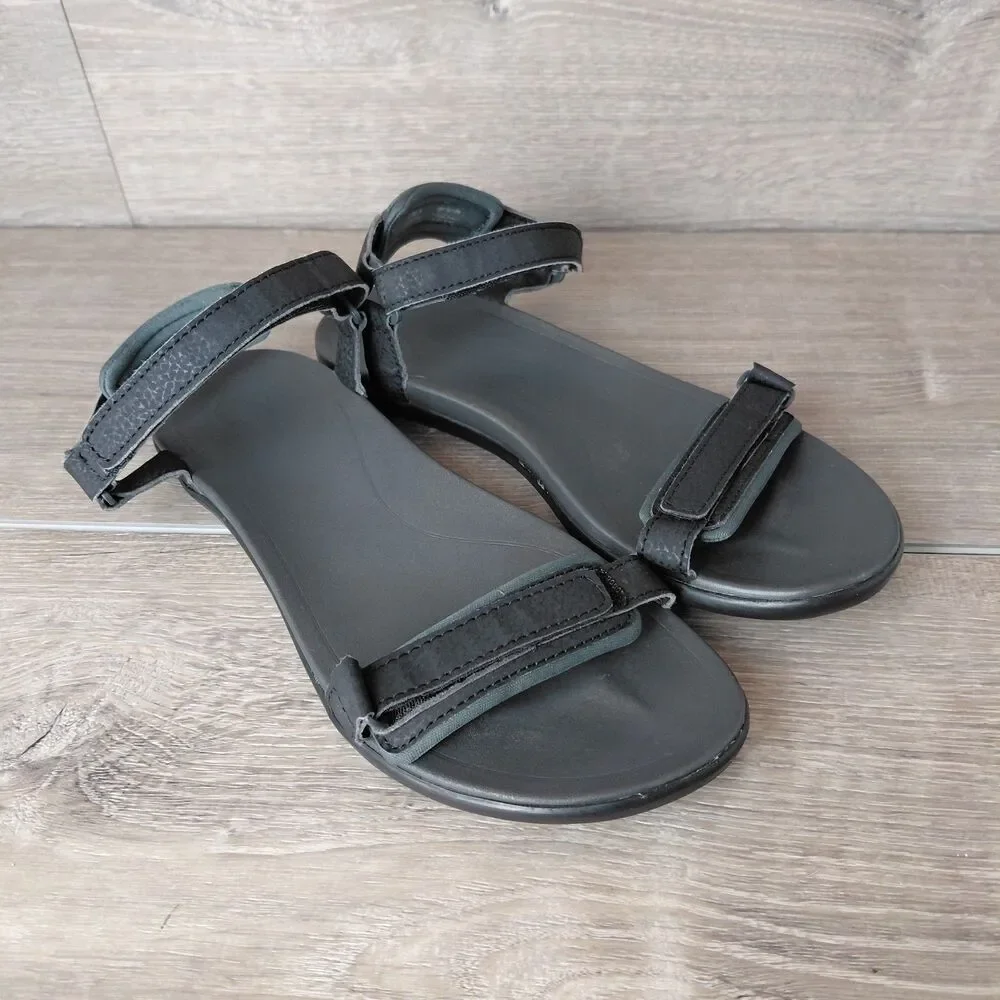 Olukai Sandals Women 9 Black Luana Strappy Adjustable Ankle Slingback Beach Shoe